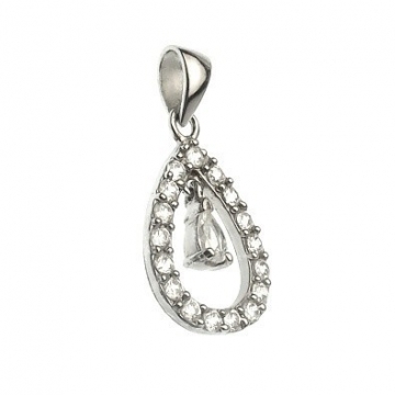 Stříbrný přívěsek kapka 26mm se zirkony