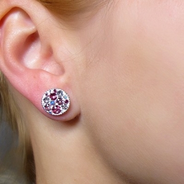 Náušnice se Swarovski Elements Rhodium kolečka růžová 