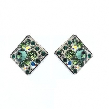 Náušnice se Swarovski Elements Rhodium čtvereček puzeta - zelená