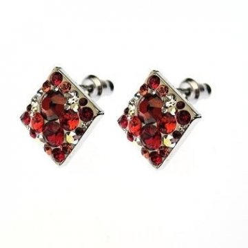 Náušnice se Swarovski Elements Rhodium čtvereček - červená