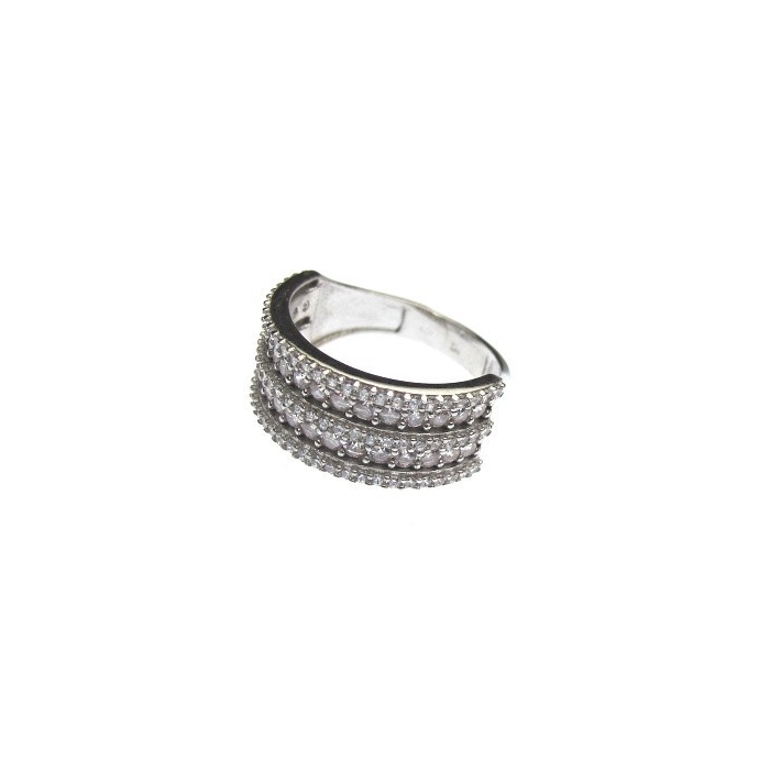Stříbrný prsten se zirkony široký Rhodium