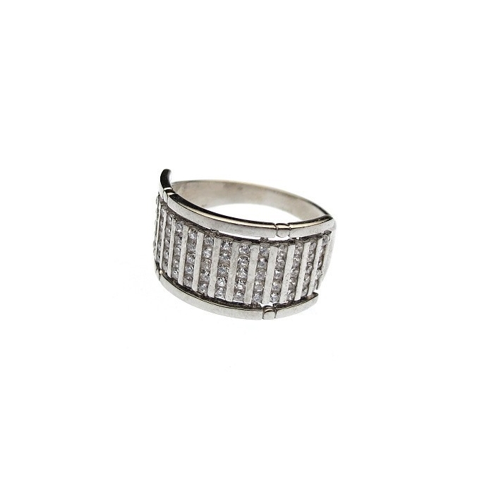Stříbrný prsten se zirkony široký 11mm Rhodium