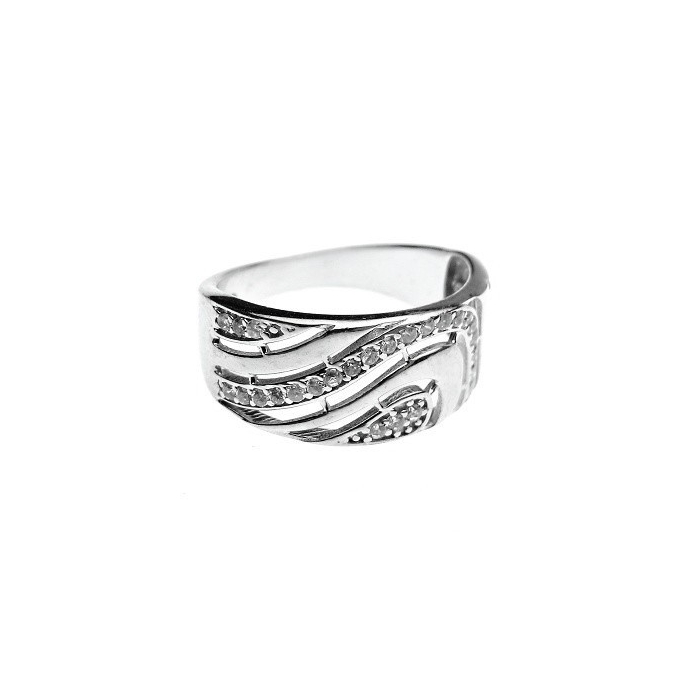 Stříbrný prsten se zirkony široký 10mm Rhodium