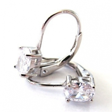 Stříbrné náušnice s oválným zirkonem 15mm Rhodium