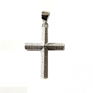 Stříbrný přívěšek křížek 32mm se zirkony Rhodium
