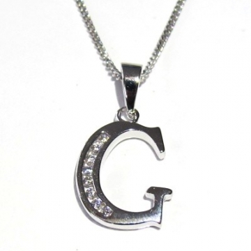 Stříbrný přívěšek písmenko "G" se zirkony Rhodium 1,55g