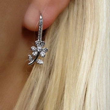 Stříbrné náušnice Květina se zirkony 30mm Rhodium