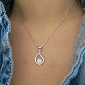 Dámský stříbrný náhrdelník KAPKA se zirkony Rhodium