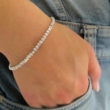 Stříbrný náramek z malých kuliček 3mm Rhodium 17+3cm