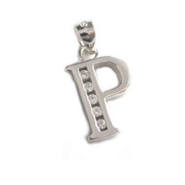 Stříbrný přívěšek písmeno "P" se zirkony Rhodium