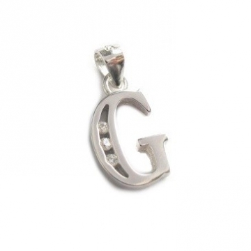 Stříbrný přívěšek písmeno "G" se zirkony Rhodium