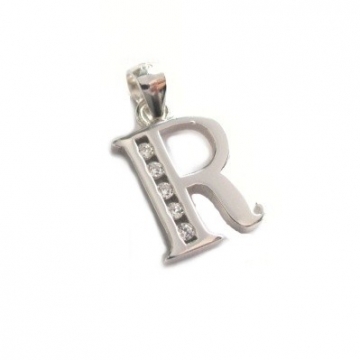 Stříbrný přívěšek písmeno "R" se zirkony Rhodium