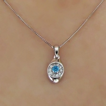 Dámský zlatý náhrdelník modrý zirkony s čirými zirkony - bílé zlato 1,37g 42cm