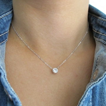 Dámský jemný stříbrný náhrdelník s čirým zirkonem Rhodium 40cm + 5cm