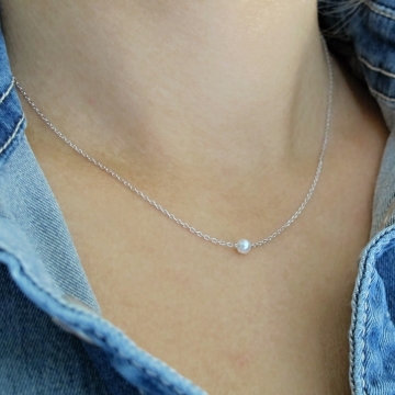 Jemný stříbrný náhrdelník s perličkou 4mm Rhodium 40cm + 5cm