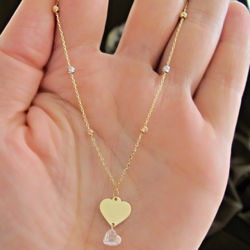 Zlatý dámský náhrdelník tříbarevné kuličky a srdríčka 1,70g