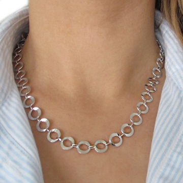 Dámský stříbrný náhrdelník z velkých koleček 10mm Rhodium 14,50g 50cm