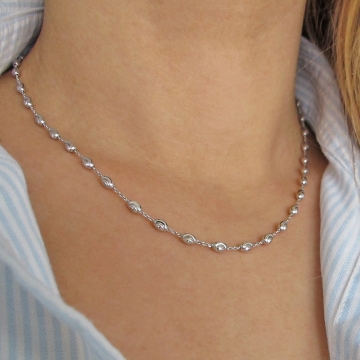 Luxusní dámský stříbrný náhrdelník hustě zdobený oválky Rhodium 5,50g 42cm
