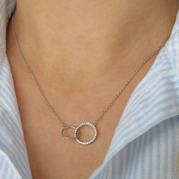 Dámský stříbrný náhrdelník kolečka se zirkony Rhodium 40+5cm