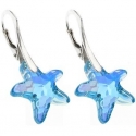 Stříbrné náušnice HVĚZDA Swarovski 16mm Aquamarine AB