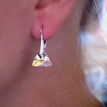 Stříbrné náušnice Xilion Triangle Swarovski 12mm Crystal AB
